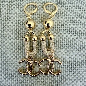 Upcycled Gold Designer Logo Earrings